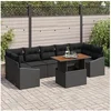 Image de Ensemble de canapé jardin 8 pièces avec coussins noir poly rotin