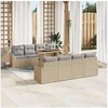 Image de Ensemble de Canapé de Jardin 7 pièces avec Coussins Beige Poly Rattan