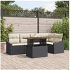 Image de Ensemble de canapé de jardin 6 pièces avec coussins noirs en poly rotin