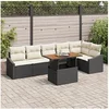 Image de Canapé de jardin 7 pièces avec coussins Noir Poly Rattan