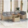 Image de Ensemble de canapé de jardin 7 pièces avec coussins Beige Rotin PE