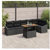 Image de Ensemble de Canapé de Jardin 7 Pièces avec Coussins Noir Rotin Poly