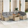 Image de Ensemble de canapé de jardin 9 pièces avec coussins beige en rattan synthétique