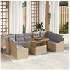 Image de Ensemble de canapé de jardin 10 pièces avec coussins Beige Poly Rotin