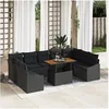 Image de Ensemble de canapé de jardin 10 pièces avec coussins noir rotin poly