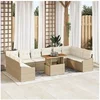 Image de Ensemble de canapé de jardin 11 pièces avec coussins Beige en poly rotin