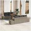Image de Ensemble de canapé de jardin de 7 pièces avec coussins gris en poly rotin