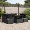 Image de Ensemble de canapé de jardin de 7 pièces avec coussins noir en rattan poly