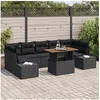 Image de Set de Canapé de Jardin 8 Pièces avec Coussins Noir Poly Rattan