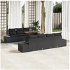 Image de Ensemble de canapé de jardin 7 pièces avec coussins noir en poly rotin