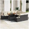 Image de Ensemble de Canapé de Jardin 9 Pièces avec Coussins Noir Poly Rotin
