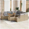 Image de Ensemble de Canapé de Jardin 9 Pièces avec Coussins Beiges en Rattan Poly