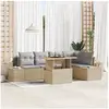 Image de Ensemble de Canapé de Jardin 6 Pièces avec Coussins Beige Poly Rattan