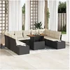 Image de Set de Canapé de Jardin de 10 Pièces avec Coussins Noir Rotin Poly