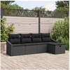 Image de Ensemble de 5 Canapés de Jardin avec Coussins Noir Rattan Poly