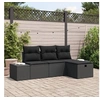 Image de Ensemble de Canapés de Jardin de 4 Pièces avec Coussins Noir Poly Rattan
