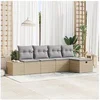 Image de Ensemble de Canapé de Jardin 5 Pièces avec Coussins Beige en Poly Rattan