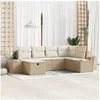 Image de Ensemble de canapé de jardin 6 pièces avec coussins Beige Poly Rotin