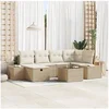 Image de Ensemble de canapé de jardin 7 pièces avec coussins Beige Poly Rattan