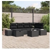 Image de Ensemble de Canapé de Jardin 7 Pièces avec Coussins Noir Poly Rotin