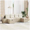 Image de Set de Canapés de Jardin 6 Pièces avec Coussins Beige Poly Rattan 3359420