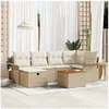 Image de Ensemble de canapé de jardin 7 pièces avec coussins Beige Rotin