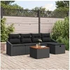 Image de Ensemble de Canapé de Jardin 6 Pièces avec Coussins Noir Poly Rattan