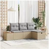 Image de Ensemble de canapé de jardin 4 pièces avec coussins Beige Poly Rotin