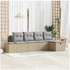 Image de Ensemble de 5 Pièces de Canapé de Jardin avec Coussins Beige Poly Rattan