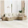 Image de Ensemble de canapé de jardin 6 pièces avec coussins Beige Poly Rattan 3359633