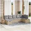 Image de Ensemble de Canapés de Jardin de 7 Pièces avec Coussins Beige en Poly Rattan 3359642