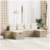 Image de Ensemble de Canapés de Jardin de 6 Pièces avec Coussins Beige Poly Rattan