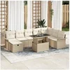 Image de Ensemble de canapé de jardin de 9 pièces Beige Poly Rotin avec coussins
