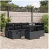 Image de Canapé de Jardin de 7 Pièces avec Coussins en Rotin Poly Noir, Canapé de Jardin 2 Places avec Coussins en Rotin Poly Noir
