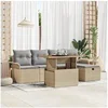 Image de Ensemble de canapé de jardin de 6 pièces avec coussins beige en rotin poly 3359906
