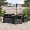 Image de Ensemble de Canapés de Jardin 6 pièces avec Coussins Noir Poly Rattan
