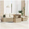 Image de Ensemble de canapés de jardin 6 pièces avec coussins Beige Poly Rotin
