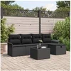 Image de Ensemble Canapé Jardin 6 Pièces avec Coussins Noir Poly Rotin, Canapé Jardin 2 Places avec Rangement & Coussins Noir Poly Rotin