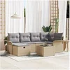 Image de Ensemble de canapé de jardin 7 pièces avec coussins beige poly rotin, Canapé de jardin 2 places avec rangement et coussi