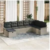 Image de Ensemble de canapé de jardin de 8 pièces avec coussins en rotin synthétique gris clair, Canapé de jardin 2 places avec rangemen