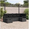 Image de Canapé de jardin 6 pièces avec coussins en Rotin Poly Noir, Canapé de jardin 2 places avec rangement et coussins en Rotin Poly