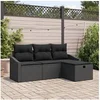 Image de Ensemble de canapé de jardin 4 pièces avec coussins noir en poly rattan