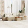 Image de Ensemble de canapé de jardin 7 pièces avec coussins en beige en poly rattan