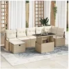 Image de Ensemble de 8 pièces de Canapés de Jardin avec Coussins Beige en Rattan Poly, Canapé de Jardin 2 places avec Rangement et Couss