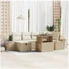 Image de Ensemble de canapés de jardin 7 pièces avec coussins beige en rattan synthétique