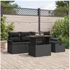 Image de Ensemble de Canapé de Jardin 6 Pièces Noir en Rattan Poly, Canapé de Jardin 2 Places avec Rangement Noir en Rattan Poly