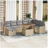 Image de Ensemble de canapés de jardin 9 pièces avec coussins Beige Poly Rattan, Canapé de jardin 2 places avec rangement & coussins 3361287