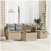 Image de Ensemble de Canapés de Jardin 6 Pièces avec Coussins Beiges en Rattan Poly 3361294