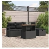 Image de Set de canapé de jardin en 6 pièces avec coussins noir poly rotin, Canapé de jardin 2 places avec rangement et coussins noir po
