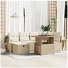 Image de Canapé de Jardin 7 Pièces avec Coussins en Rattan Beige